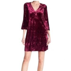 Eliza J Crushed Velvet Dress Purple Bell Sleeve Shift Party Cocktail Womens 6